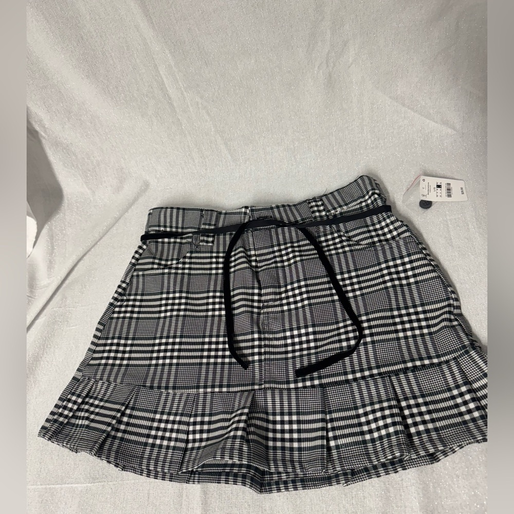 Ardene Black and White Skater Mini Skirt with Tie Front